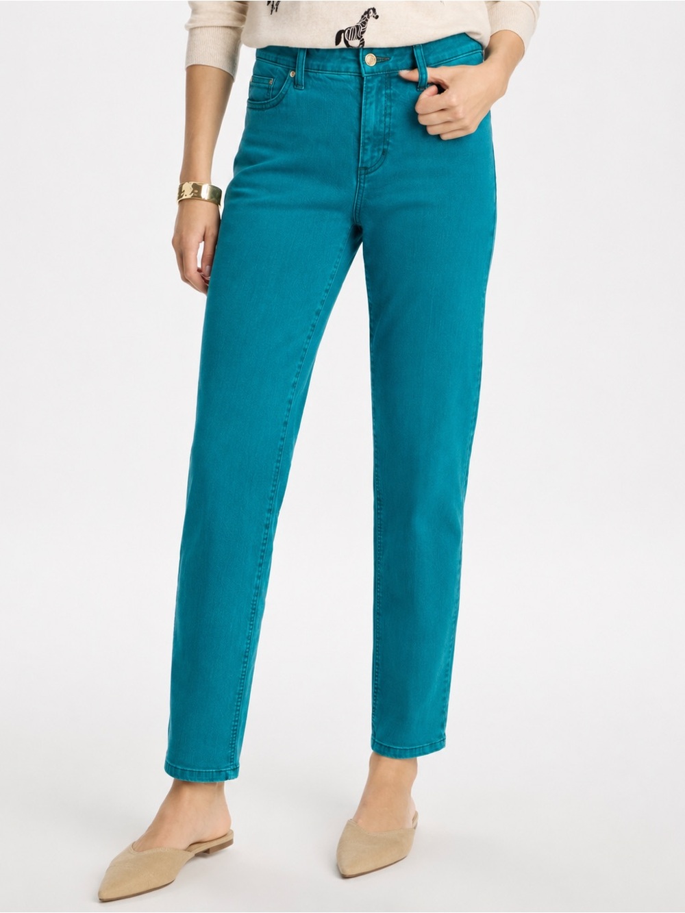 Chico’s So Slimming Teal Stretch Straight Leg Tummy Control Jeans Size 2.5 14/16